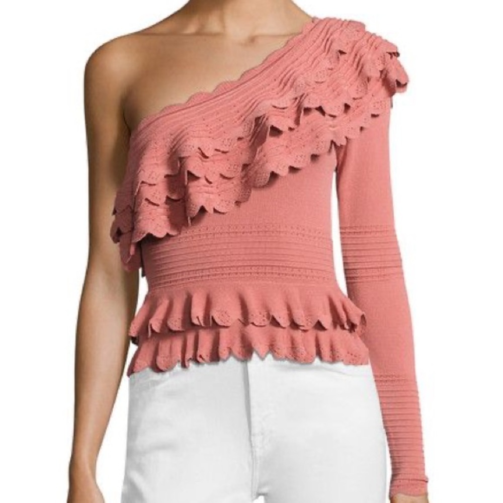 RONNY KOBO Vida One Shoulder Flutter Top